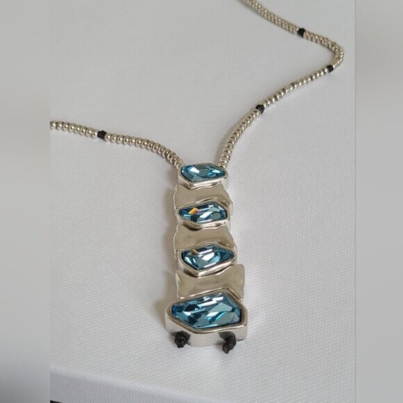 VIDDA Boho Chunky Silver Maximalist Lariat Blue Turquoise Swarovski Necklace - Picture 4 of 15